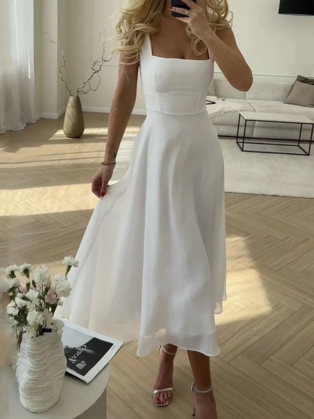 Commense Semi Sheer Cami Long Midi Dress White Size XS NWT